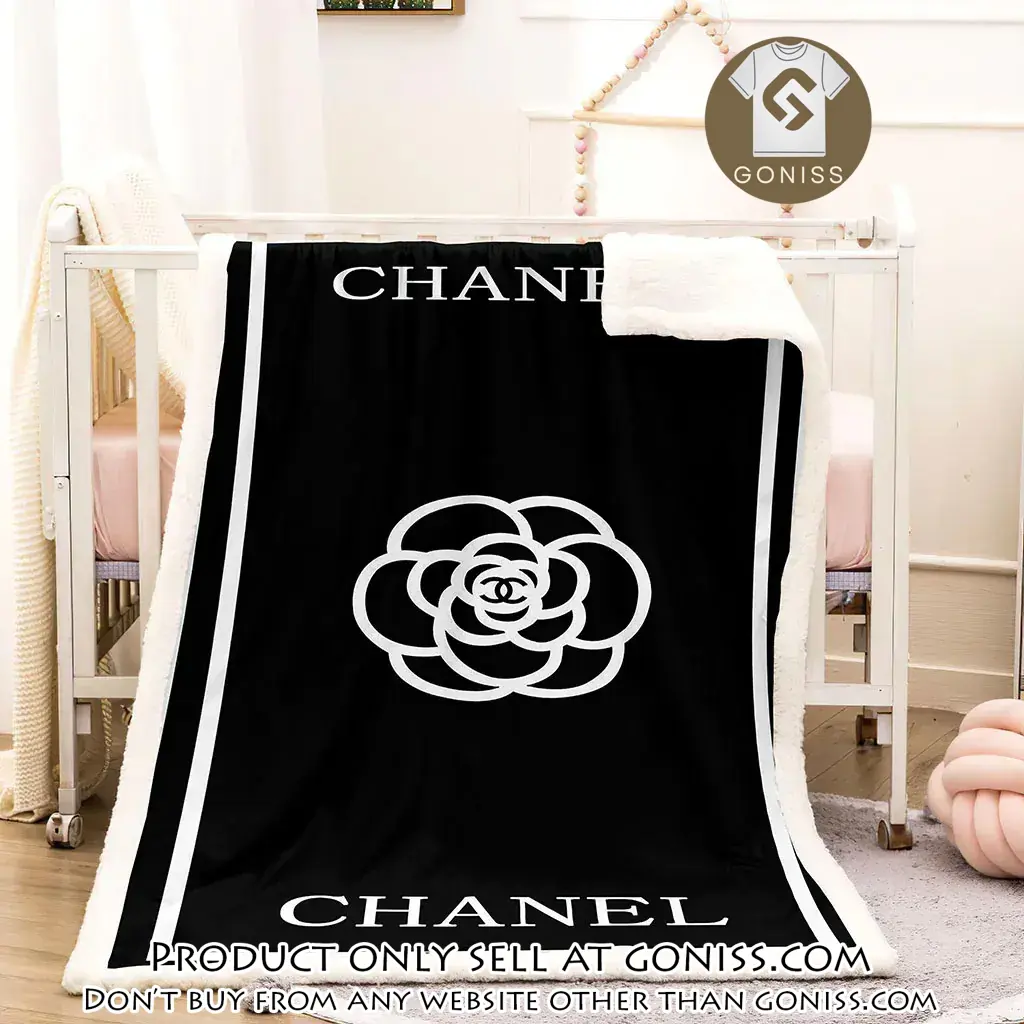 Chanel white flower black luxury brand premium blanket fleece home decor gn5454089